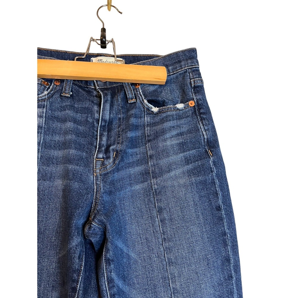 Madewell The High Rise Slim Boyjean Size 24 Blue Split Front Raw Hem - Picture 3 of 7